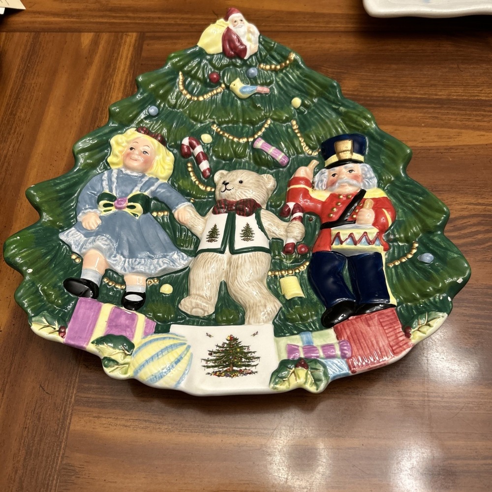 Spode Toys Around the Christmas Tree 3D Shaped Plate Santa Cookie Dish Plate 11"